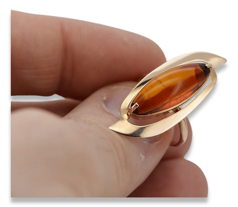 Vintage Amber Ring in 14K Rose Gold (vrab008) — side view showing the setting