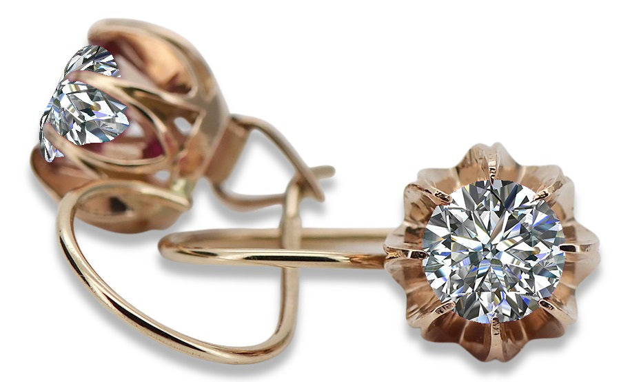 Vintage Zircon Earrings in 14K Rose Gold (vec062r-zi) — back view with the clasp