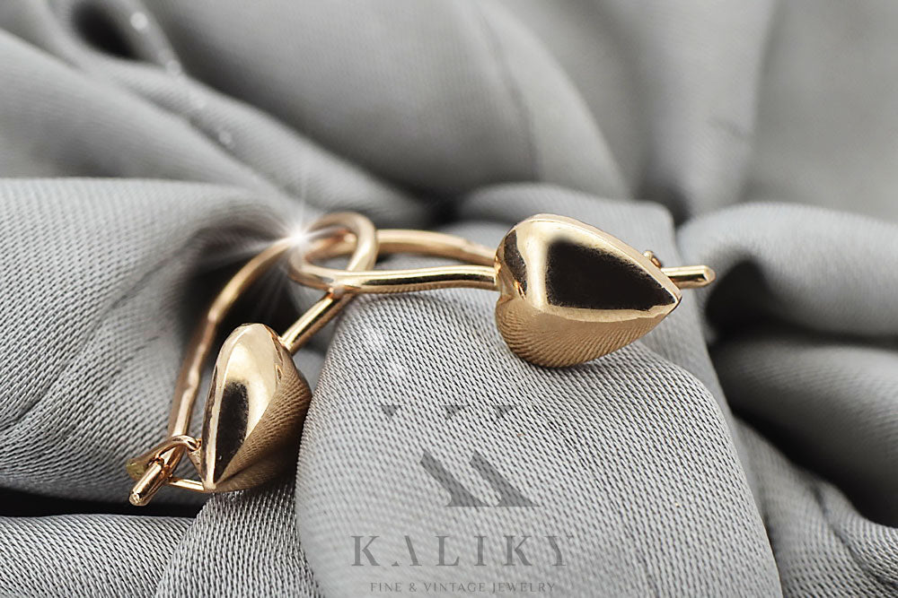 Vintage Heart Earrings in 14K Rose Gold (ven066) — view 5