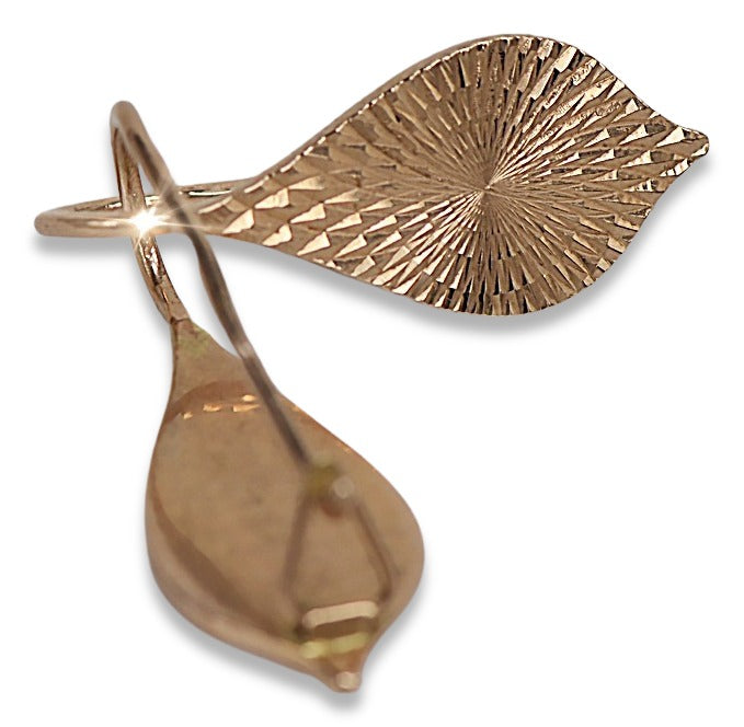 Vintage Leaf Earrings in 14K Rose Gold (ven086) — close-up of the hallmark on the inner band