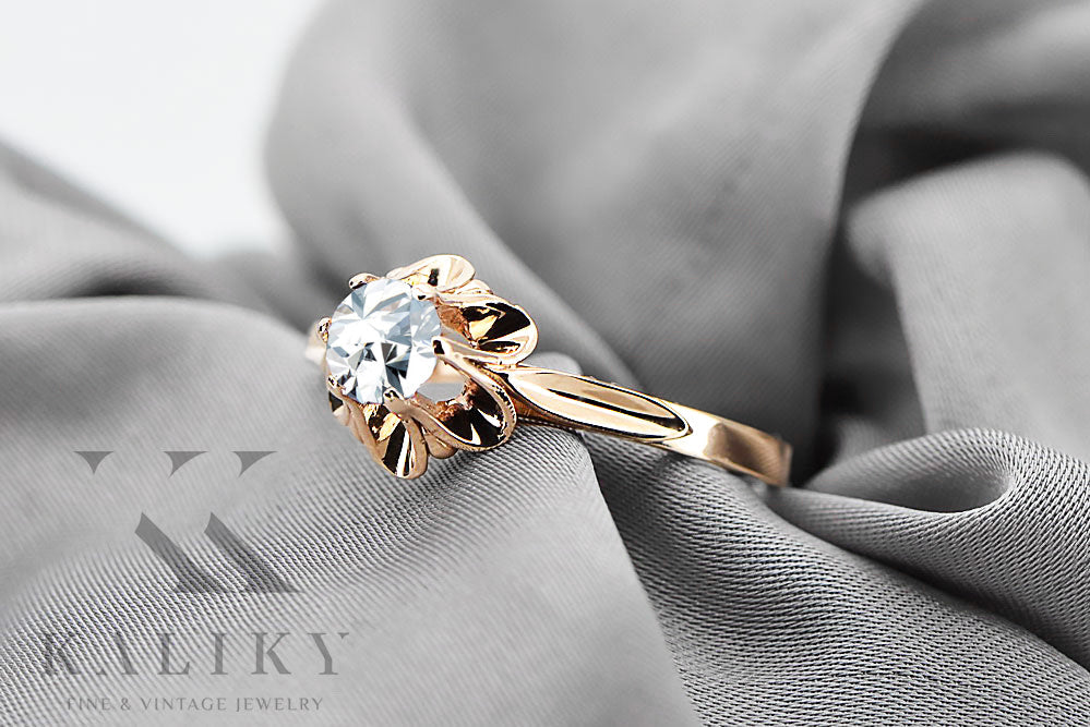 Vintage Zircon Ring in 14K Rose Gold (vrc004r-zi) — close-up of the hallmark on the inner band