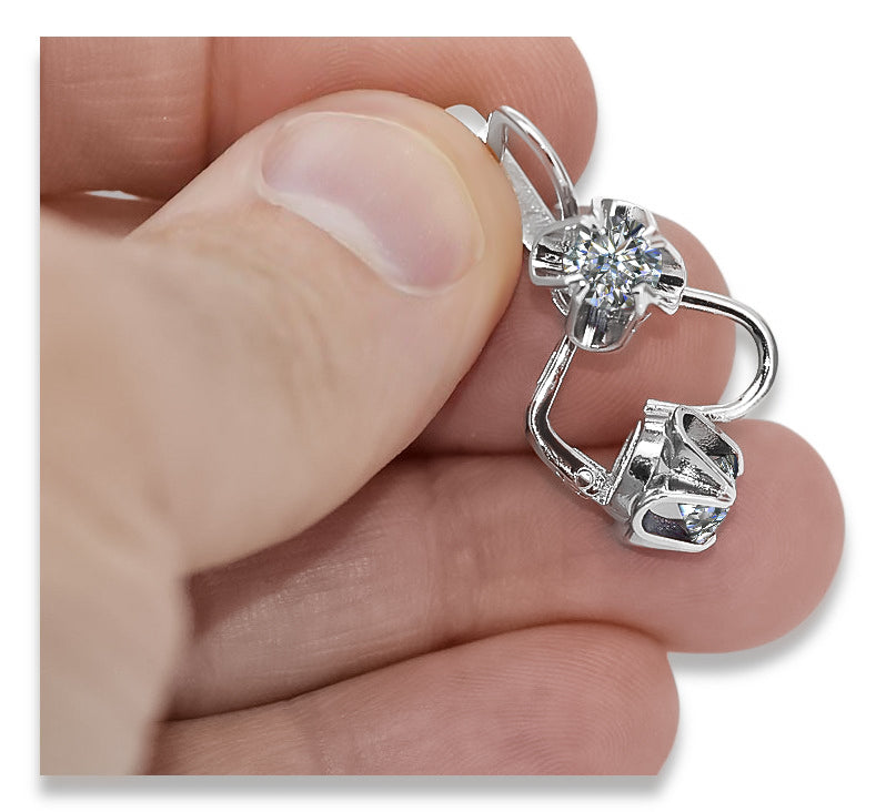 Vintage Zircon Earrings in 14K Rose Gold (vec018s-zi) — side view showing the setting