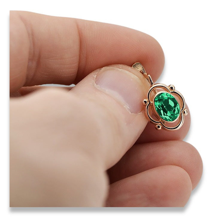 Vintage Emerald Earrings in 14K Rose Gold (vec033r-em) — detail of the metal texture