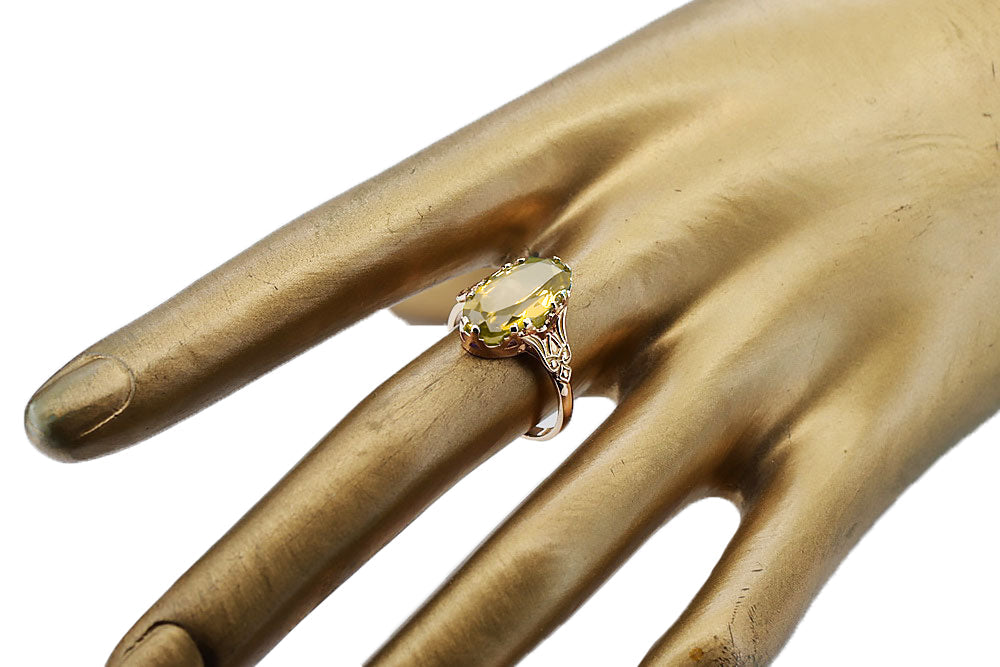 Vintage Yellow Peridot Ring in 14K Rose Gold (vrc058r-yp) — full view of the piece