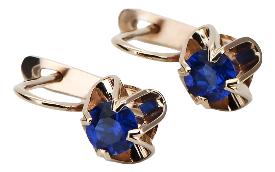 Vintage Sapphire Earrings in 14K Rose Gold (vec018r-sp) — close-up of the stone and setting
