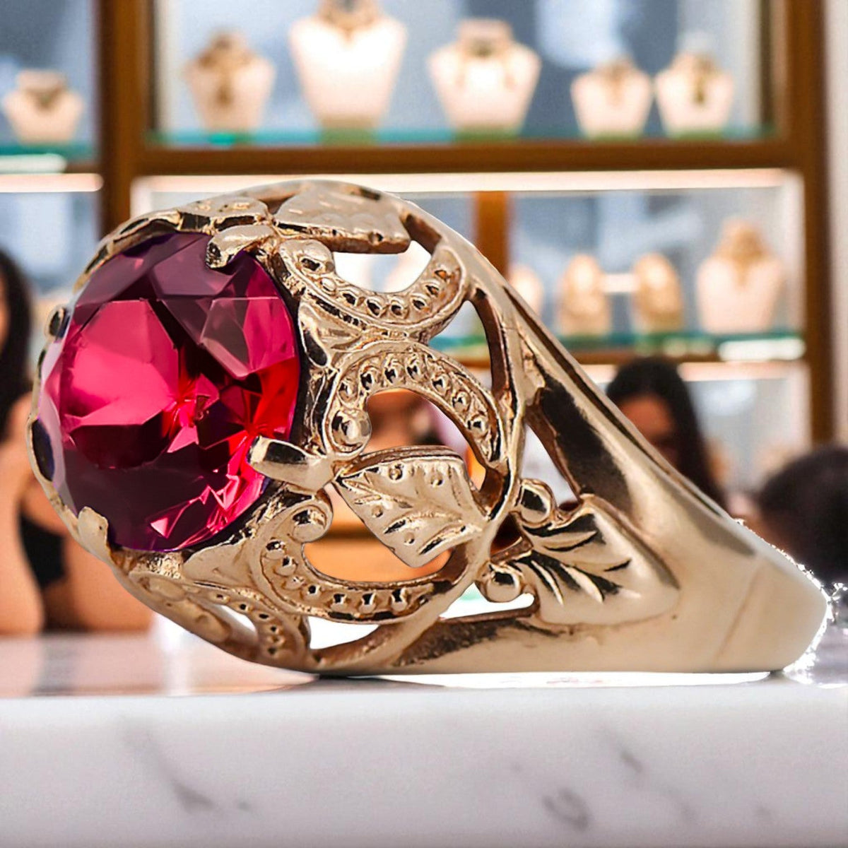 Vintage Ruby Ring in 14K Rose Gold (vrc080r-rb)