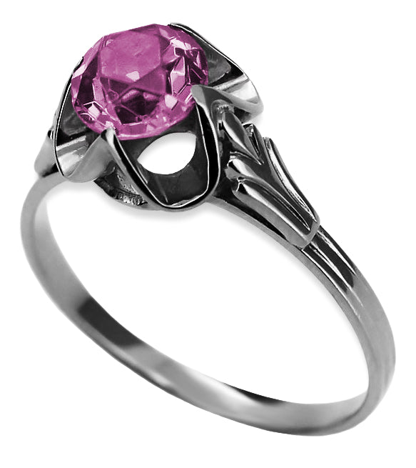 Vintage Amethyst Ring in Sterling Silver (vrc023s-am) — worn on the neckline, showing the drape