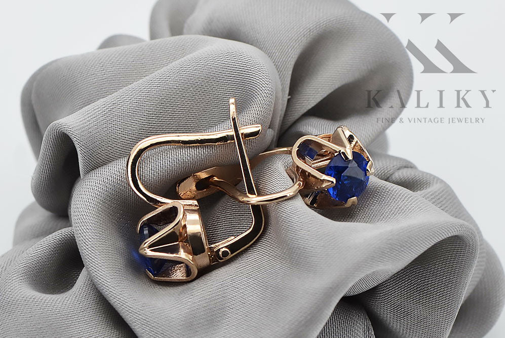 Vintage Sapphire Earrings in 14K Rose Gold (vec018r-sp) — close-up of the hallmark on the inner band