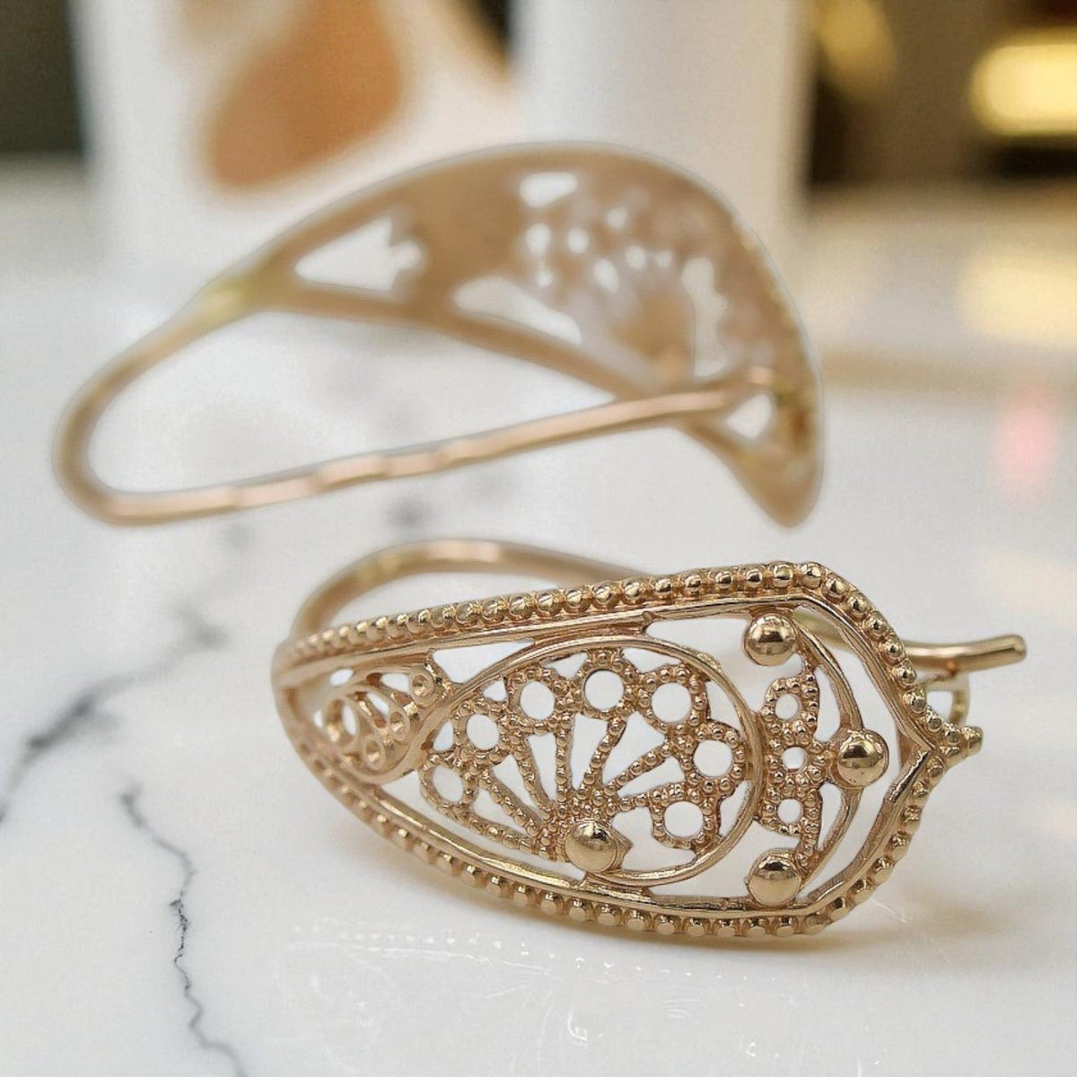 Vintage Flower Earrings in 14K Rose Gold (ven179)