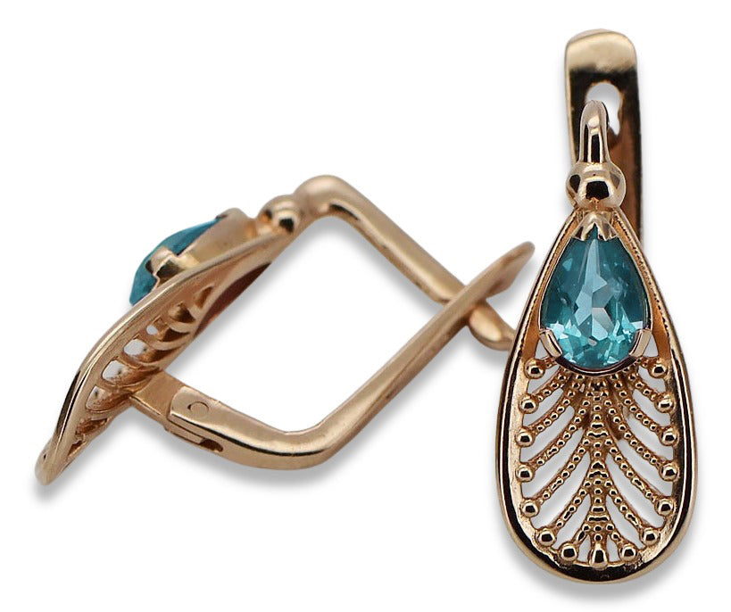 Vintage Aquamarine Earrings in 14K Rose Gold (vec067r-aq) — side view showing the setting