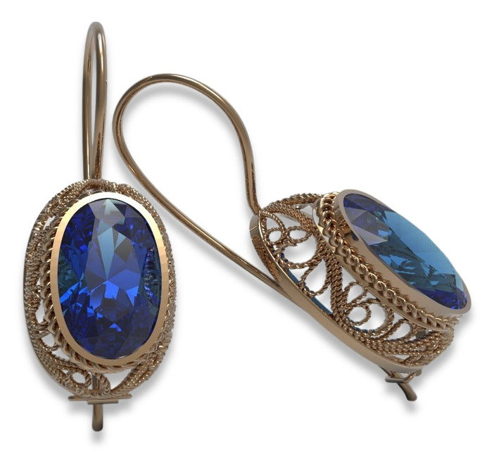 Vintage Sapphire Oval Cut Earrings in 14K Rose Gold (vec023r-sp) — back view with the clasp