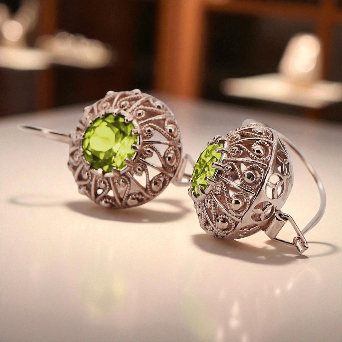 Vintage Yellow Peridot Earrings in 14K Rose Gold (vec002r-yp)