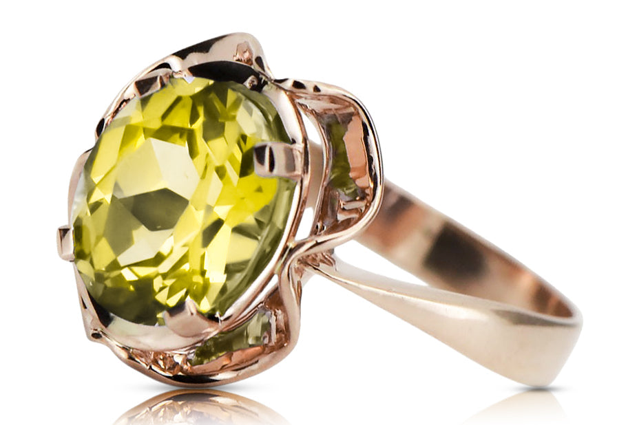 Vintage Yellow Peridot Craft Ring in 14K Rose Gold (vrc206r-yp) — side view showing the setting