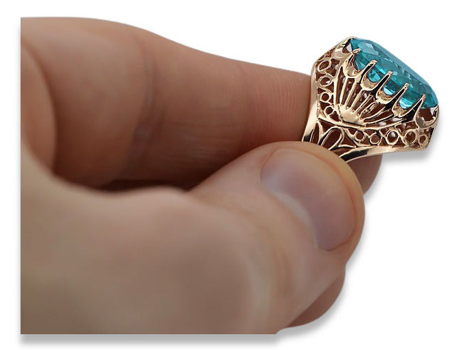 Vintage Aquamarine Ring in 14K Rose Gold (vrc020r-aq) — close-up of the hallmark on the inner band
