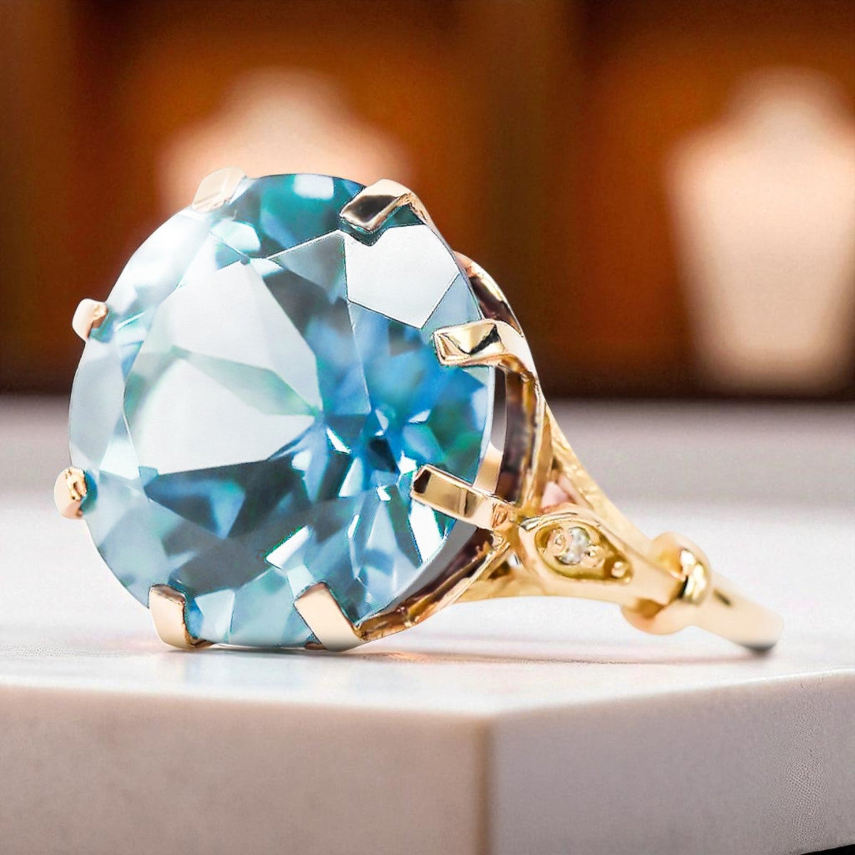 Vintage Aquamarine Ring in 14K Rose Gold (vrc073r-aq)