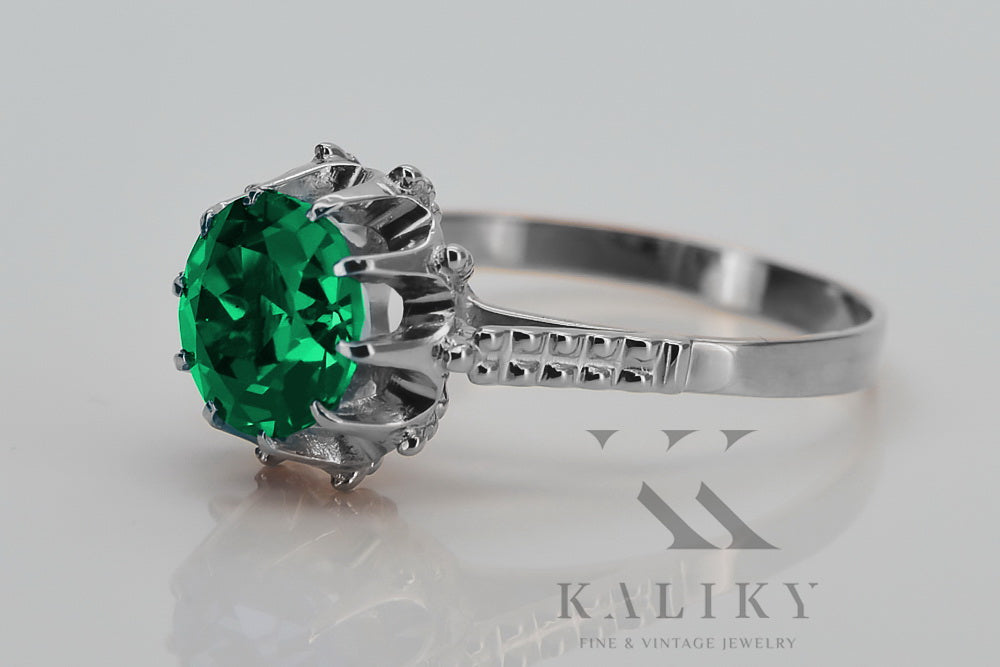 Vintage Emerald Ring in Sterling Silver (vrc045s-em) — close-up of the hallmark on the inner band