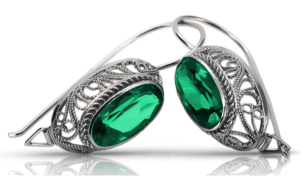 Vintage Emerald Earrings in Sterling Silver (vec023s-em)