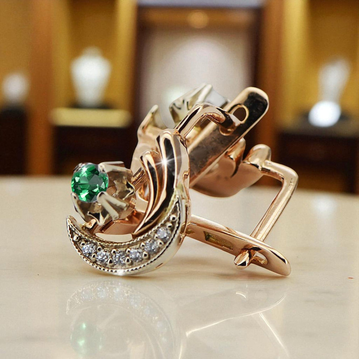 Vintage Emerald Earrings in 14K Rose & White Gold (vec093rw-em)