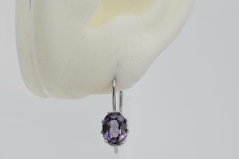 Vintage Alexandrite Earrings in Sterling Silver (vec196s-ax) — side view showing the setting