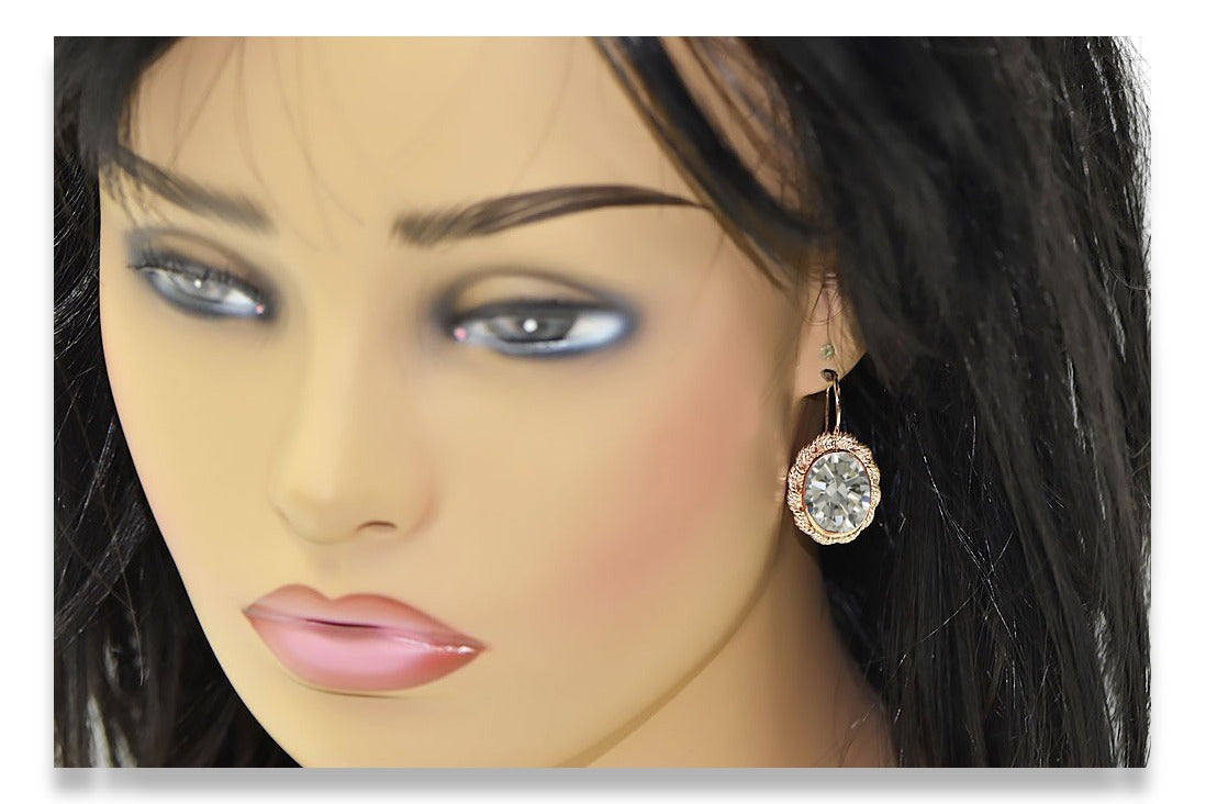 Vintage Zircon Earrings in 14K Rose Gold (vec007r-zi) — worn on the hand, showing profile