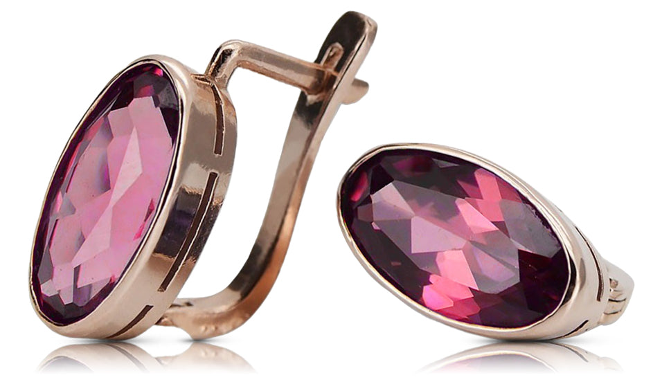 Vintage Ruby Earrings in 14K Rose Gold (vec001r-rb) — full view of the piece