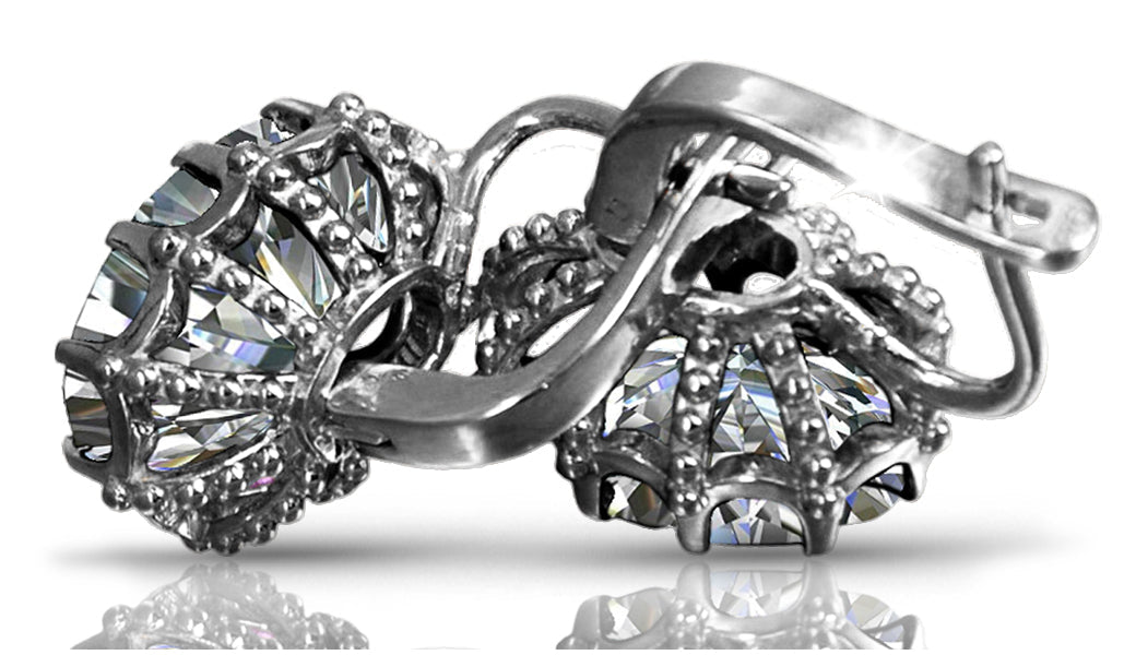 Vintage Zircon Earrings in Sterling Silver (vec079s-zi) — full view of the piece