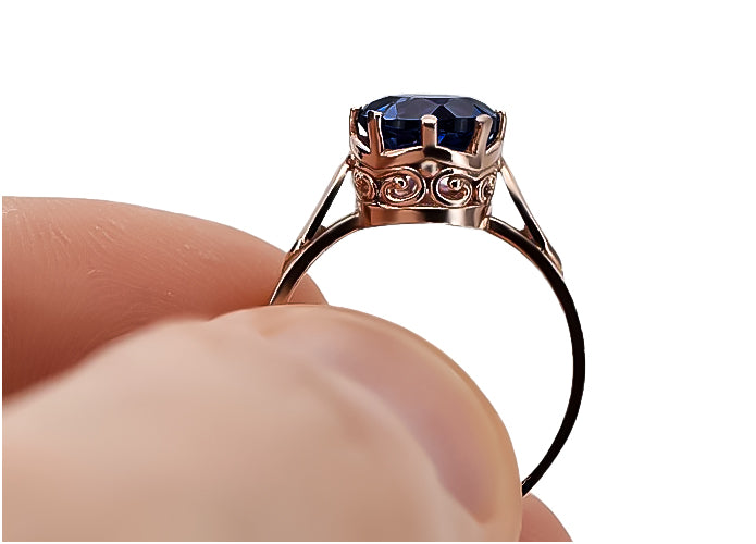 Vintage Sapphire Ring in 14K Rose Gold (vrc366r-sp) — side view showing the setting