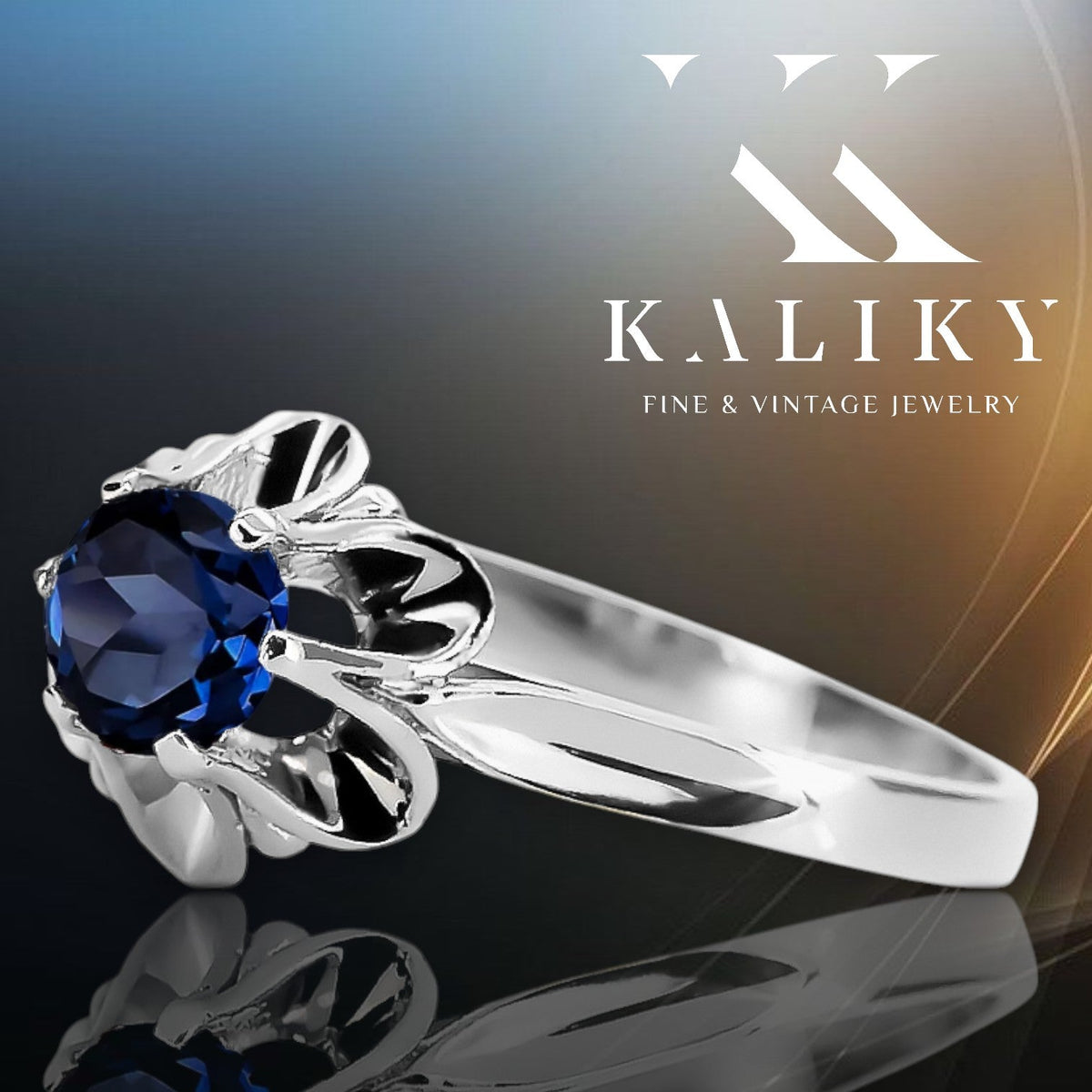 Vintage Sapphire Ring in Sterling Silver (vrc004s-sp)