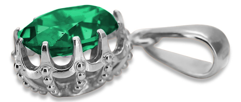 Vintage Emerald Pendant in Sterling Silver (vpc008s-em) — side view showing the setting
