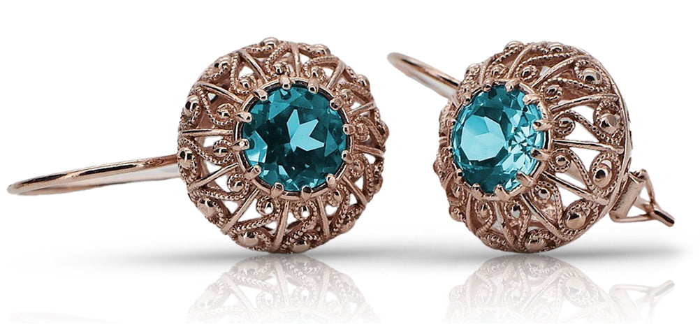 Vintage Aquamarine Earrings in 14K Rose Gold (vec002r-aq) — full view of the piece
