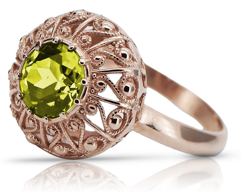 Vintage Yellow Peridot Ring in 14K Rose Gold (vrc059r-yp) — full view of the piece