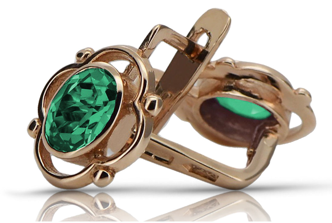 Vintage Emerald Earrings in 14K Rose Gold (vec033r-em) — close-up of the hallmark on the inner band