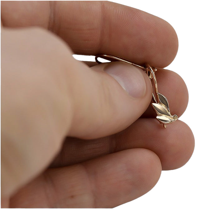 Vintage Leaf Earrings in 14K Rose Gold (ven028) — view 3