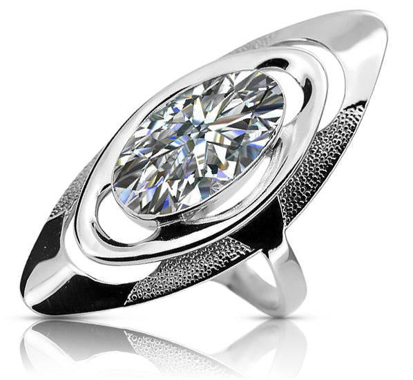 Vintage Zircon Oval Cubic Zirconia Ring in Sterling Silver (vrc189s-zi)