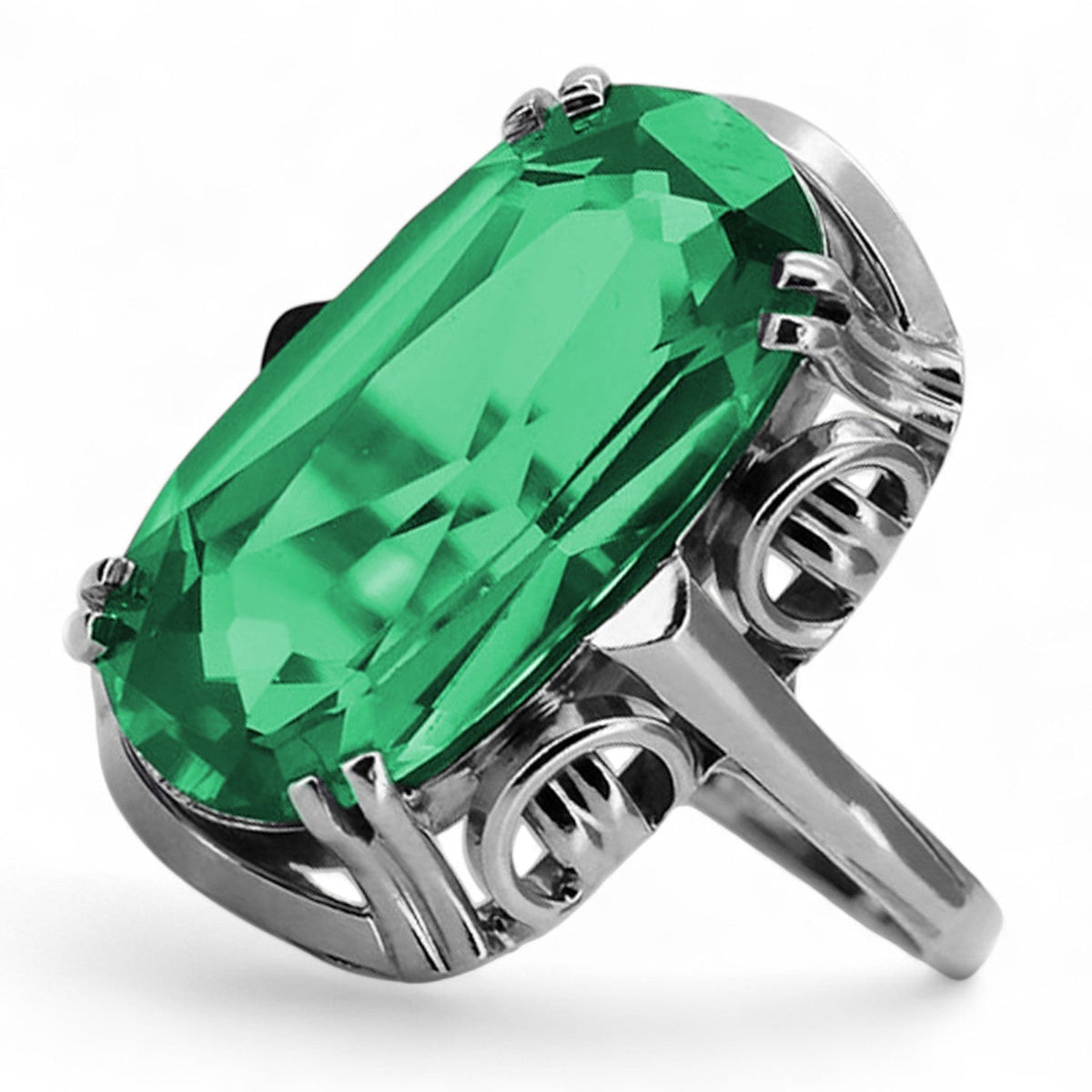 Vintage Emerald Ring in Sterling Silver (vrc038s-em)
