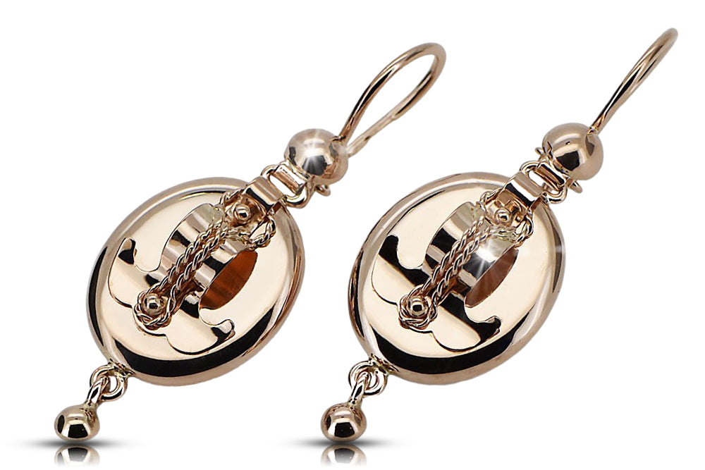 Vintage Samovar Earrings in 14K Rose Gold (ven244) — side view showing the setting
