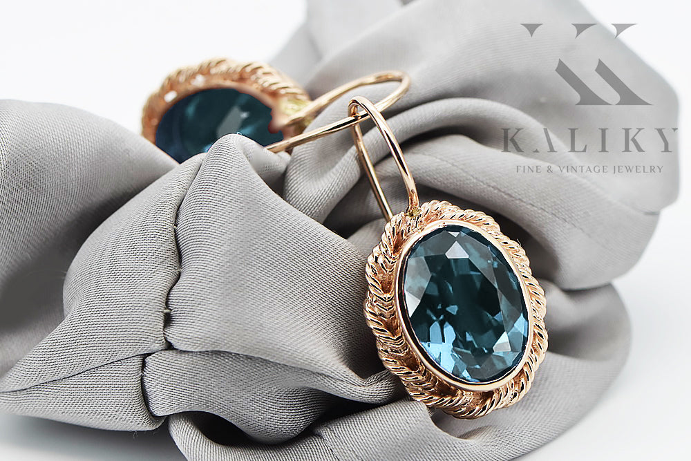 Vintage Aquamarine Earrings in 14K Rose Gold (vec007r-aq) — close-up of the hallmark on the inner band