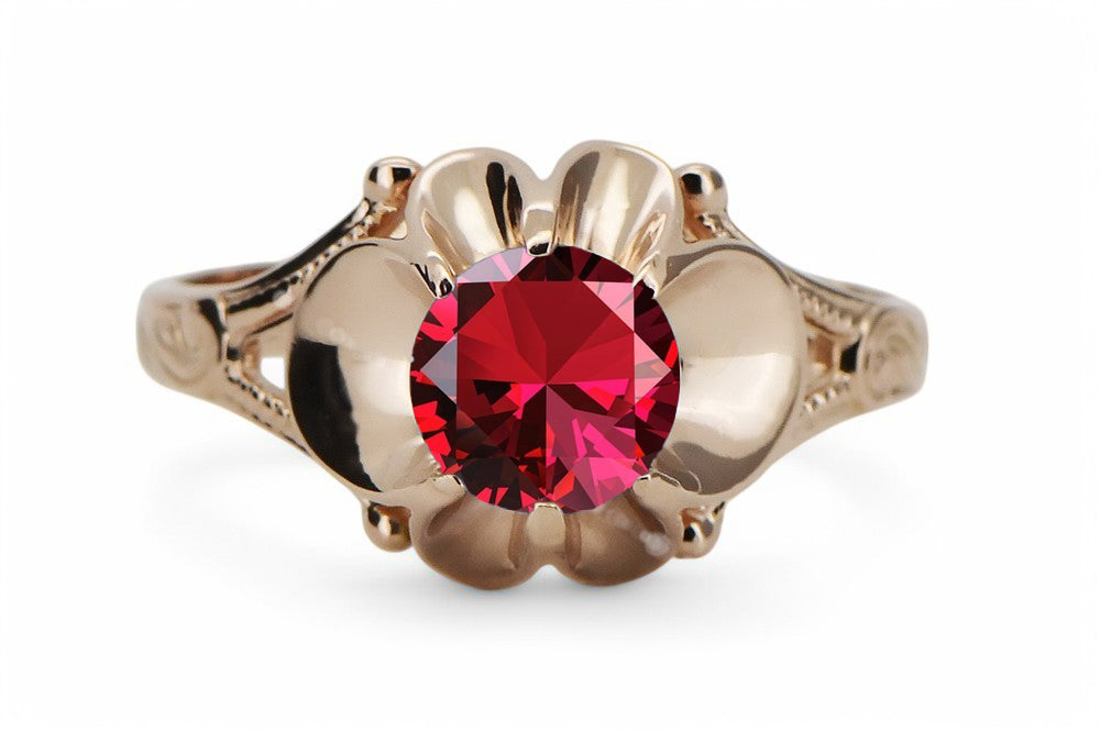 Vintage Ruby Ring in 14K Rose Gold (vrc377r-rb) — close-up of the hallmark on the inner band