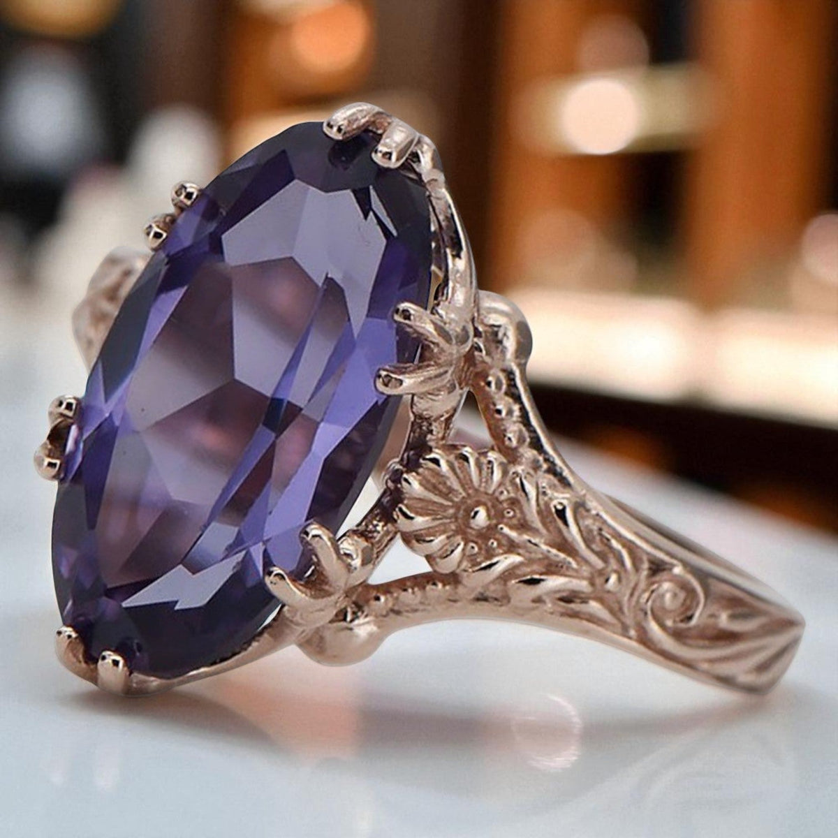 Vintage Alexandrite Ring in 14K Rose Gold (vrc084r-ax)