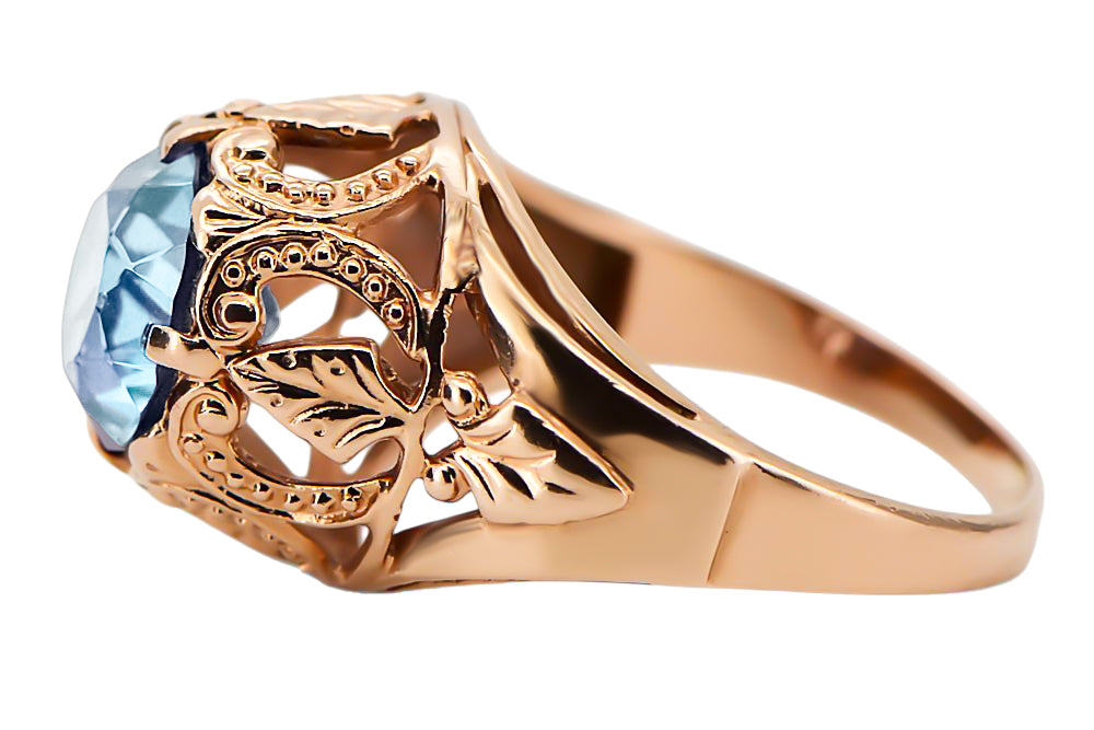 Vintage Aquamarine Ring in 14K Rose Gold (vrc080r-aq) — worn on the hand, showing profile