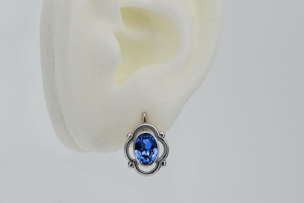 Vintage Sapphire Earrings in Sterling Silver (vec033s-sp) — close-up of the hallmark on the inner band