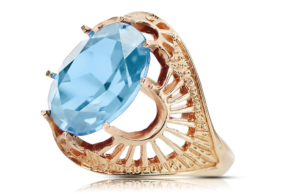 Vintage Aquamarine Ring in 14K Rose Gold (vrc003r-aq) — full view of the piece