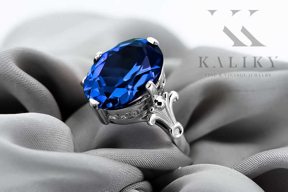Vintage Sapphire Ring in Sterling Silver (vrc369s-sp) — close-up of the hallmark on the inner band