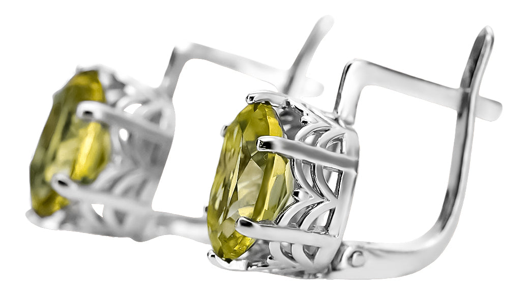 Vintage Yellow Peridot Ring Earrings in Sterling Silver (vec003s-yp) — back view with the clasp