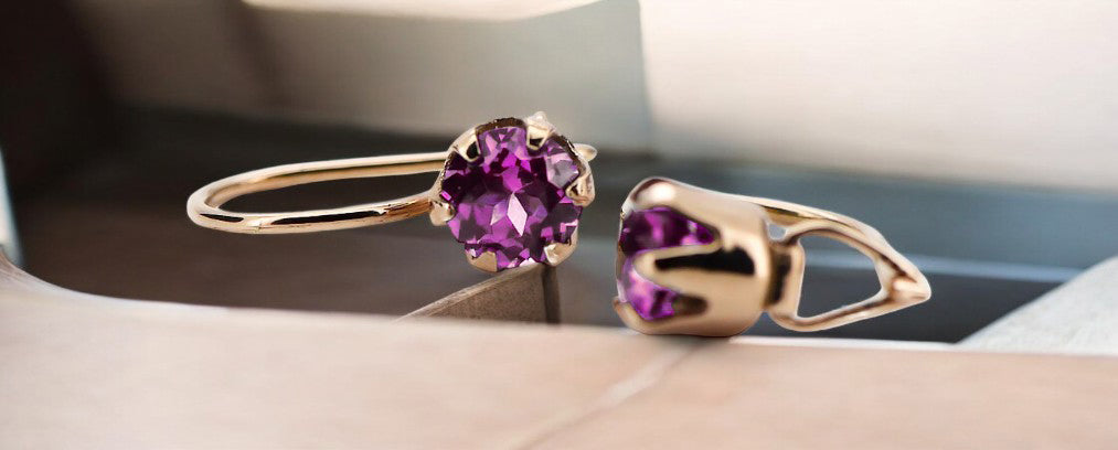 Vintage Amethyst Craft Earrings in 14K Rose Gold (vec056r-am) — full view of the piece