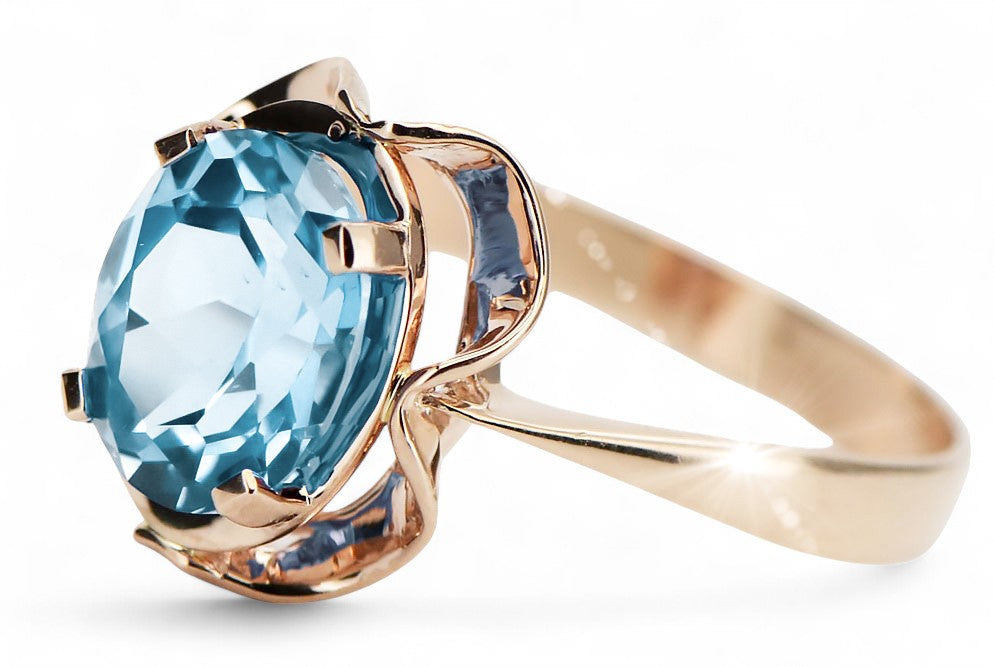 Vintage Aquamarine Ring in 14K Rose Gold (vrc206r-aq) — full view of the piece