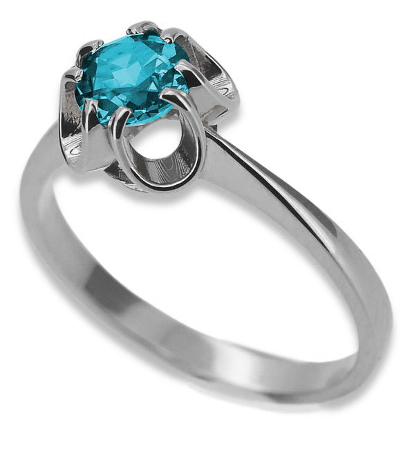 Vintage Aquamarine Ring in Sterling Silver (vrc348s-aq) — worn on the neckline, showing the drape