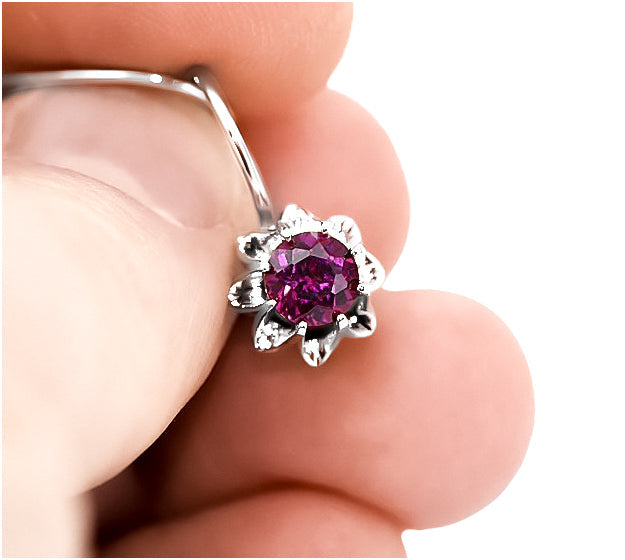 Vintage Ruby Earrings in Sterling Silver (vec092s-rb) — side view showing the setting