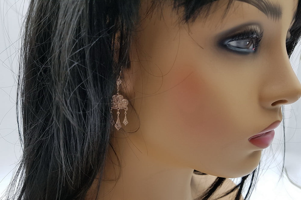 Vintage Gipsy Earrings in 14K Rose Gold (ven067) — close-up of the hallmark on the inner band
