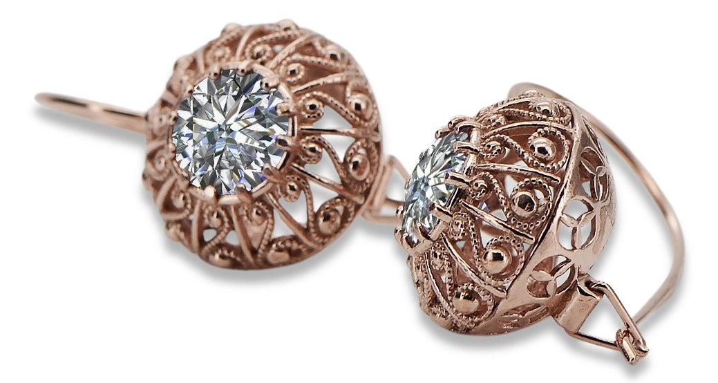 Vintage Zircon Zorcon Earrings in 14K Rose Gold (vec002r-zi) — full view of the piece
